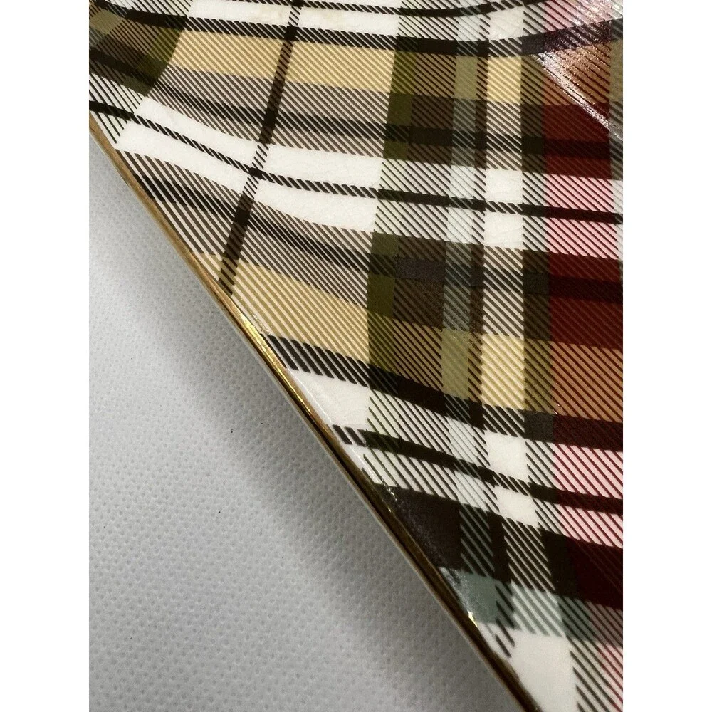 Pottery Barn Plaid Catch all Tray fall red green gold table decor christmas